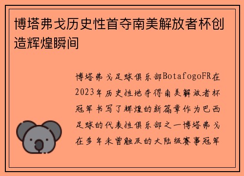 博塔弗戈历史性首夺南美解放者杯创造辉煌瞬间